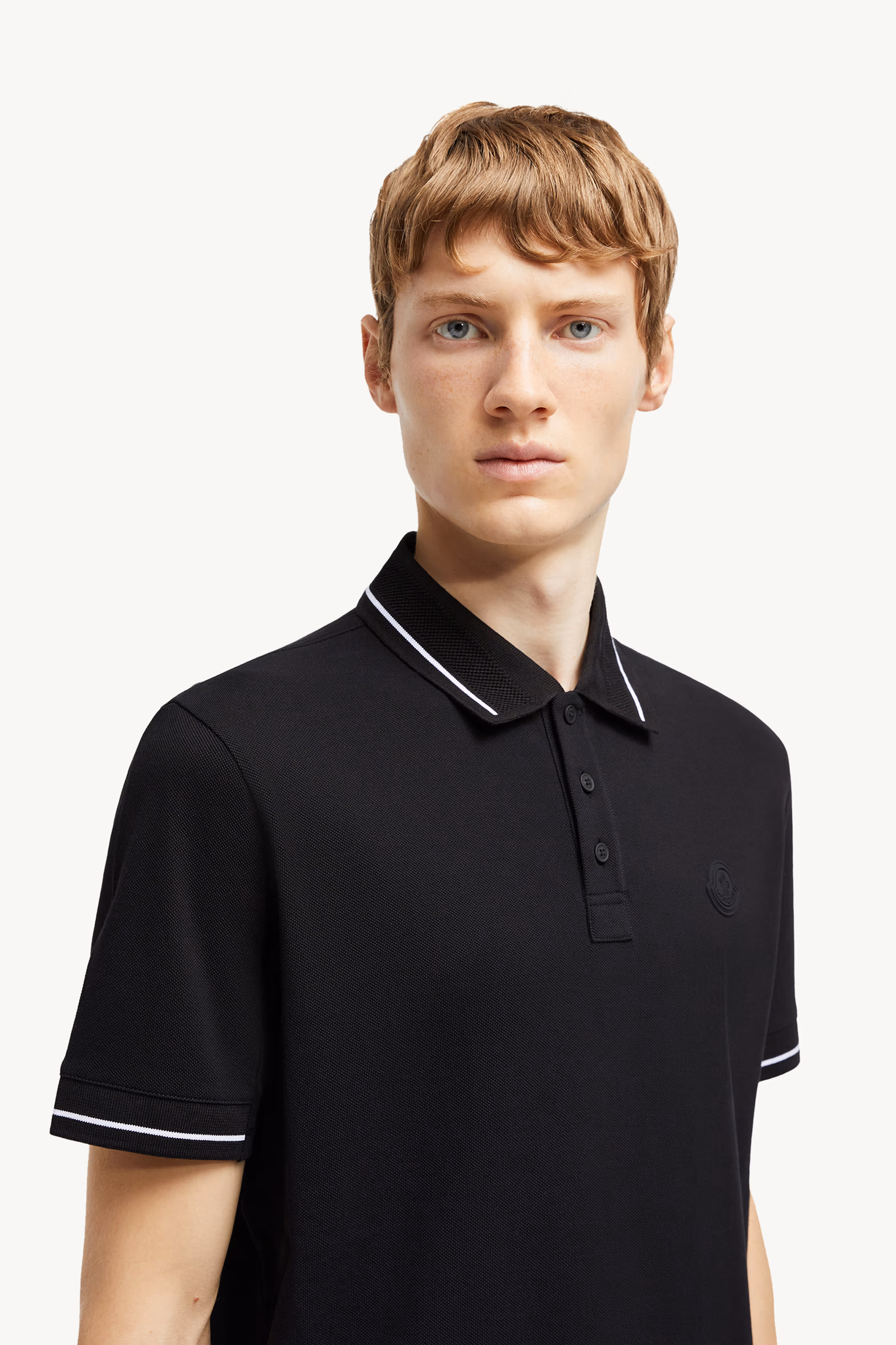 Polo en coton à empiècement logo Hommes Noir Moncler 4